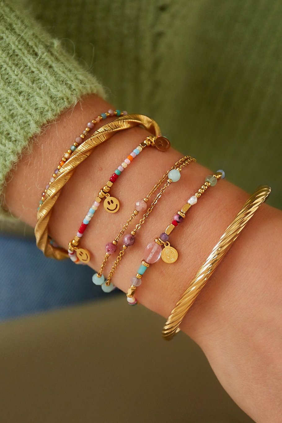 Perlenarmband Goldfarbe Edelstahl Bild2